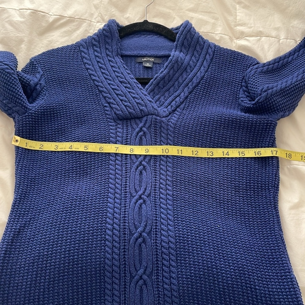 Nautica Women’s Blue V Neck Cotton Knit Cable Sweater - Picture 8 of 13